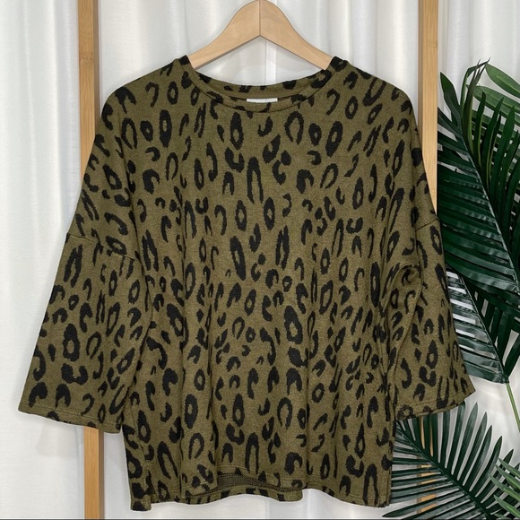 SOLD Seed Heritage Olive Green Ocelot Knit Top S - Picture 2 of 10